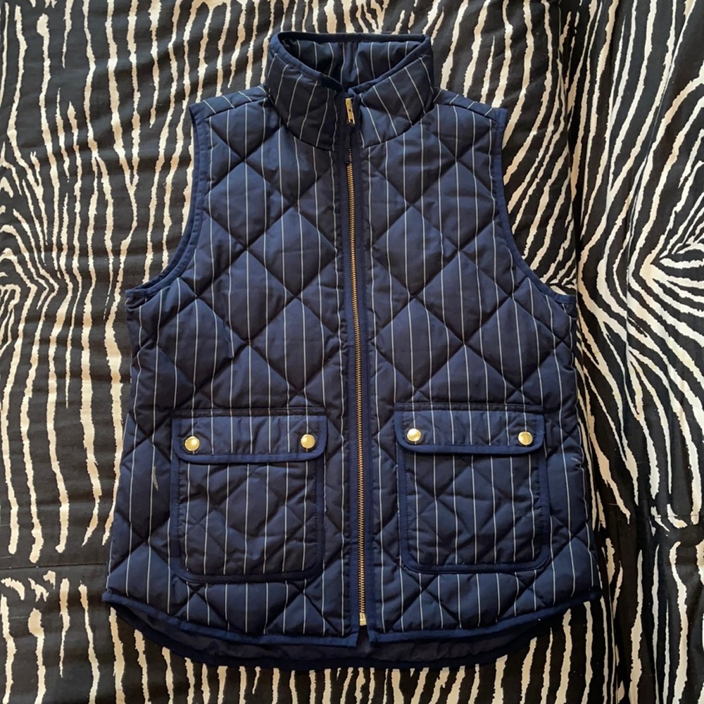 J.Crew Excursion Puffer Vest Navy Pinstripe sz SM
